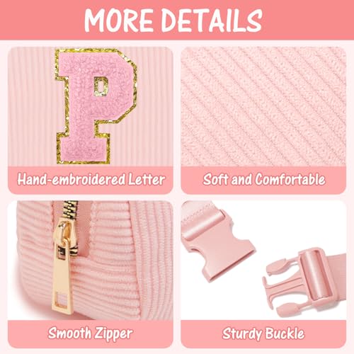 Image of Gitus Gifts for 10 11 12 13 14 15 16 Year Old Girls Christmas Gifts for Teen Girls Sister Her Women Fanny Pack with Initial Letter Patch Belt Bag Crossbody Bag Tween Girls Trendy Stuff (Light Pink-P)
