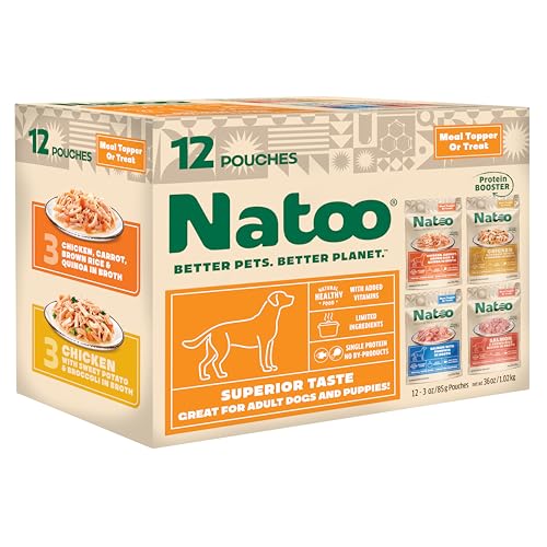 Image of NATOO Dog Food Topper Variety Pack, 4 Flavors, 3oz Pouches, 12 Pack | For Picky Eaters, Protein Boost Mix-Ins, Wet Meal Toppers, Limited Ingredient, For Dogs and Puppies