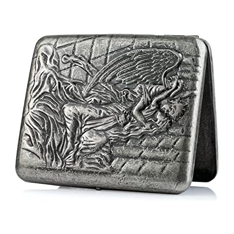 Ohaoduo Retro Silver Cigarette Case Vintage Metal Cigarette Box for 20 Cigarettes Box Stainless Steel Cigarette Case 20 Cigarettes Cigarette Case for Men Women Men (Tianshi) Cover