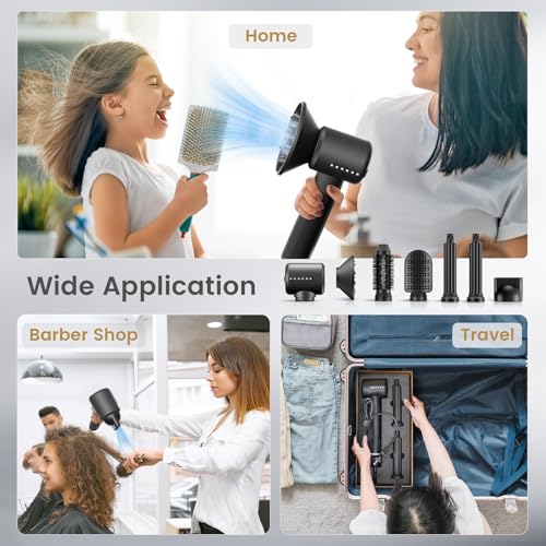 Krovtoy 7 in 1 Magic Styler, 7 in 1 Hair Styler,a hair dryer head, diffuser, concentrator nozzle, straightening comb, round comb, 30mm left curling wand and 30mm right curling wand, black - Image 5