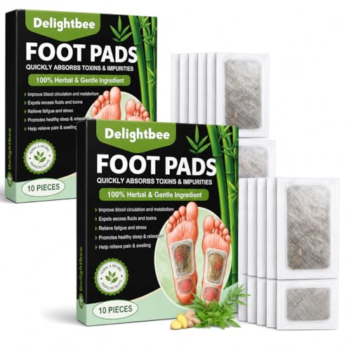 Image of Deep Cleansing Foot Pads for Detox & Relaxation | Natural Ginger & Bamboo Vinegar Patches for Toxin Removal, Pain Relief, Better Sleep & Circulation for Men & Women | (PACK of 2 (20 Pads))