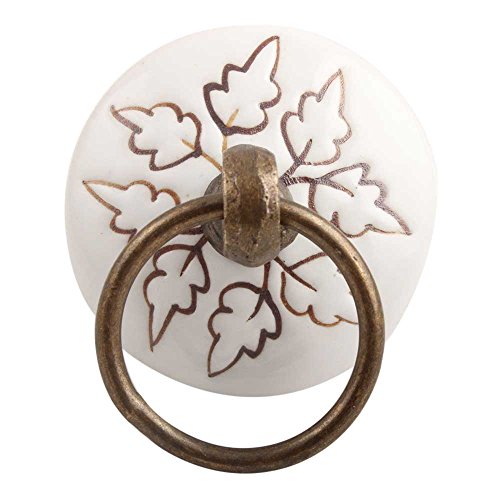 Image of Indian-Shelf 4 Piece Vintage Brown Leaf Ceramic Ring Pull Cabinet Knobs
