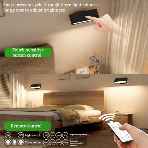 Apliques de pared LED con batería recargable e imán para luz de noche interior en pack de 2 5