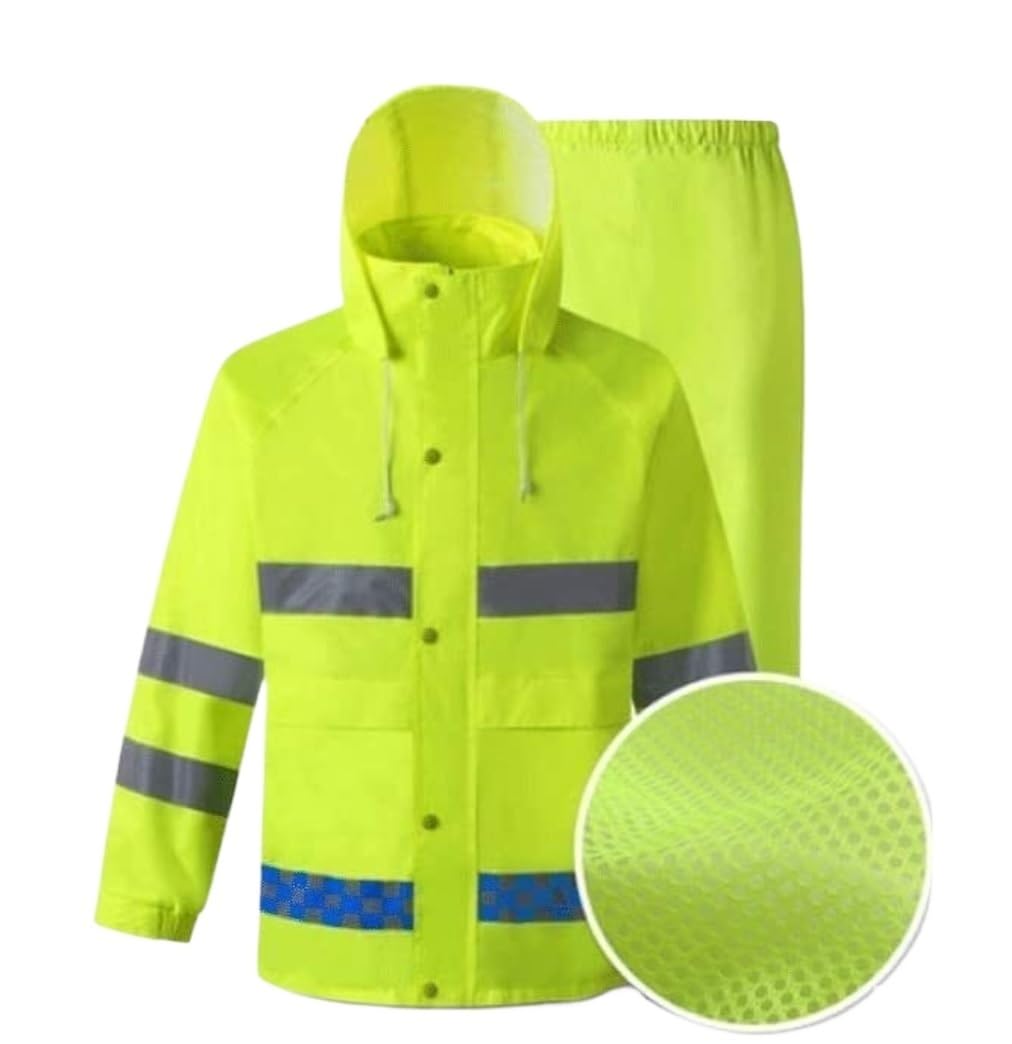 Reflectante Traje Reflectante Impermeable, Chaqueta de Seguridad Pantalones Impermeables Traje 2 Piezas con Bolsillos Chaleco(XXL)