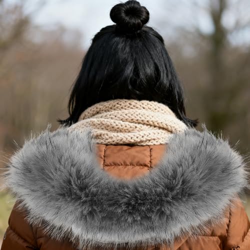 Bufanda de invierno y cuello de pelo gris para abrigos que no cierran 7