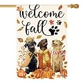 AVOIN colorlife Welcome Fall Dog House Flag 28x40 Inch Double Sided Outside, Leaves Pumpkin Seasonal Thanksgiving Rustic Yard Outdoor Decorative Flag