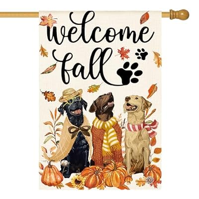 AVOIN colorlife Welcome Fall Dog House Flag 28x40 Inch Double Sided Outside, Leaves Pumpkin Seasonal Thanksgiving Rustic Yard Outdoor Decorative Flag