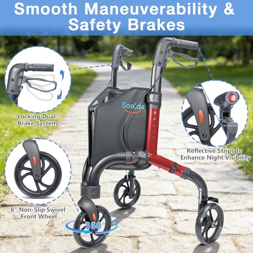 Image of 3 Wheel Walkers for Seniors, Lightweight Foldable Rolling Rollator