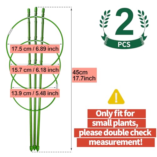 LEOBRO Tomato Cage, 2 PCS Small Plant Support Cage Rust Resistant Garden Ring Stake Plant Support for Tomato, Trellis, Climbing Plant, Flower, Plant Cages for Small Plants,17.7" H - Thumbnail 2