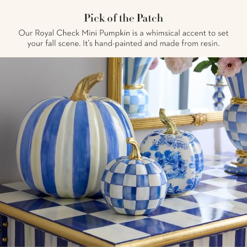 Image of MACKENZIE-CHILDS Resin Pumpkin, Mini, Blue-and-White Royal Check