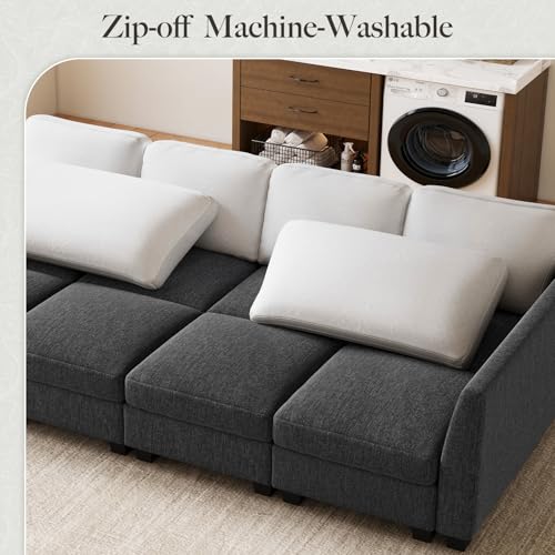 Belffin 111\" Cloud Sectional Sleeper Sofa with Deep Seat Modular Sectional Sofa Bed Couches for Living Room. Dark Grey Couch - Thumbnail 6