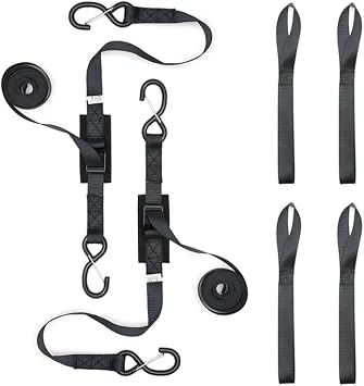 Cam Buckle Tie Down Straps with Hooks and Integrated Soft Loops, Heavy Dudy Lashing Straps for Motorcycle, Boat, Kayak, Truck, Trailer, Dirt Bike, Car Securing Straps 10 feet 2200lbs Break Strength