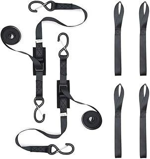 Cam Buckle Tie Down Straps with Hooks and Integrated Soft Loops, Heavy Dudy Lashing Straps for Motorcycle, Boat, Kayak, Truck, Trailer, Dirt Bike, Car Securing Straps 10 feet 2200lbs Break Strength
