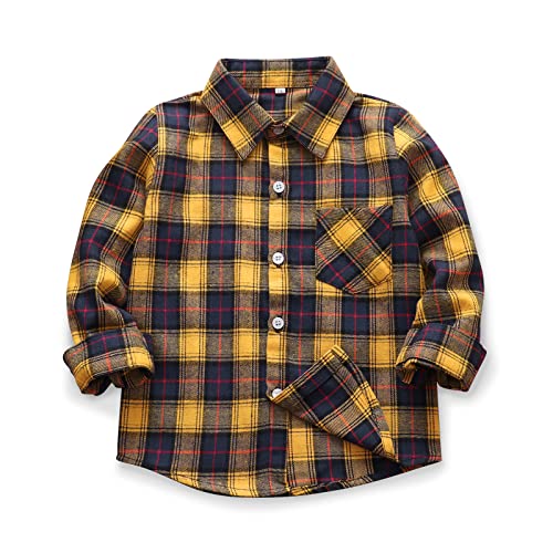 Image of OCHENTA Men's & Boys Flannel Shirts Button Down Long Sleeve Plaid Shirt Family Matching Outfits