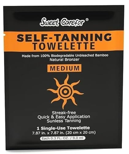 Premium Brand SunGlow Self-Tanning Towelettes – 8 Individually Wrapped Wipes – Streak-Free, Natural-Looking Tan in 2–4 Hours 8 Individually wrapped wipes per box Face & Body Sunless Tanning