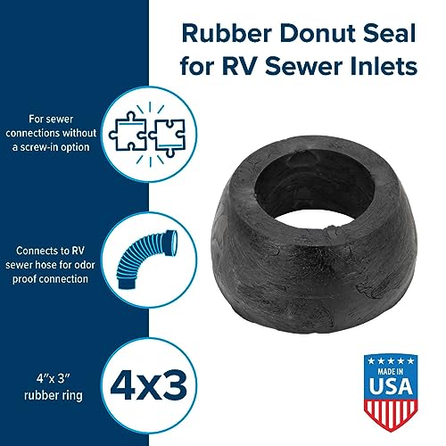 Image of Camco 4 inch x 3 inch Sewer Hose Seal | Connects Directly on RV Sewer Hose for an Odor Proof Connection to Dump Station | Black (39313) (Pack of 3)