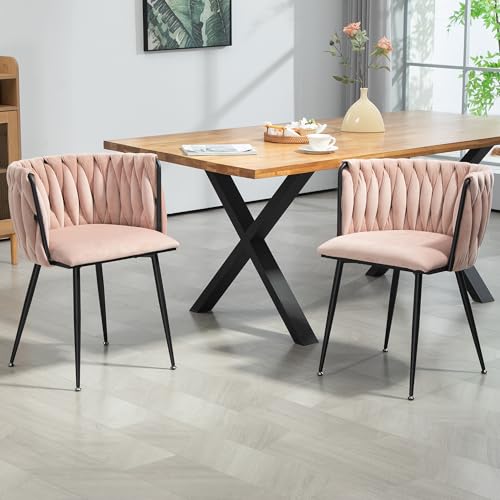 VSOGA Juego de 2 sillas de comedor de terciopelo de lujo con patas de metal doradas y diseño tejido a mano, acolchado suave, para comedor, sala de estar, dormitorio