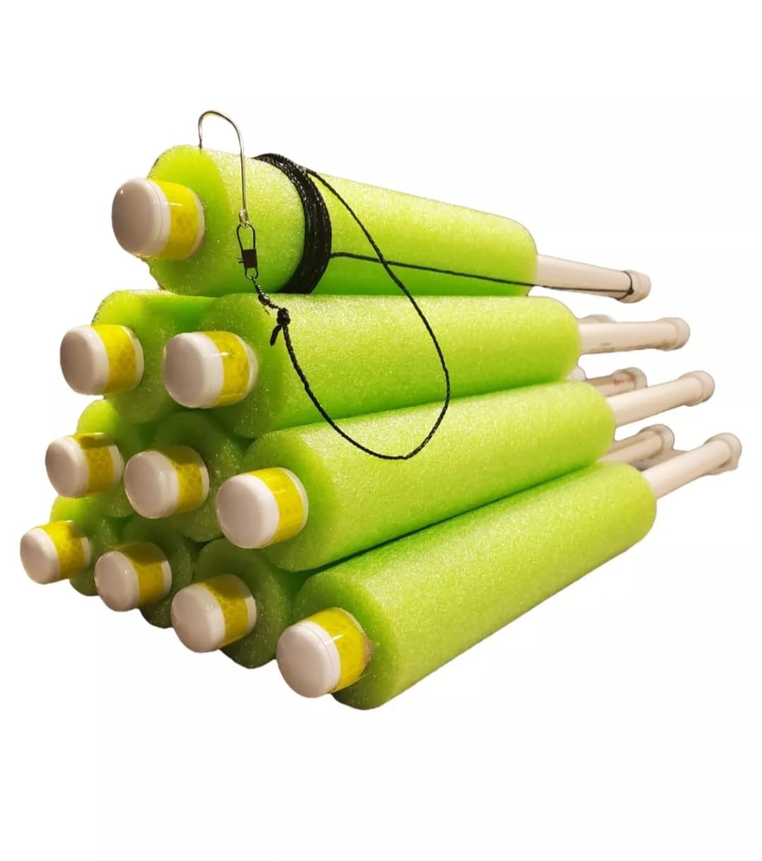 Catfish Noodle Jugs Set of 10 Rhodes Jugs 22 inch Ready to go Fishing Jugs 7 Foot line Tilt Style Internal Weight, Hooks for Catfish, bass, and Lake