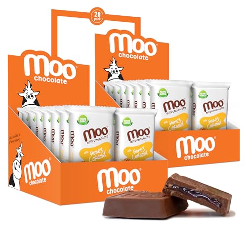 Moo Chocolates All Natural Milk Chocolate Mini Bars with Honey Caramel 0.7 oz, 28 ct (Pack of 2) | 70 Calorie Snacks for On-the-Go, Lunchboxes, Office