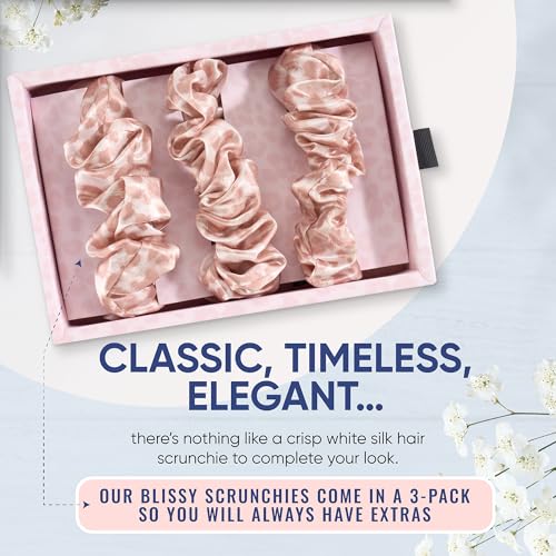 Image of Blissy Silk Scrunchies (3 Pack) - 100% Pure Mulberry Silk - 22 Momme 6A High-Grade Fibers Scrunchie for Straight & Curly Hair (Nicole Miller - Mauve Cheetah, Regular)