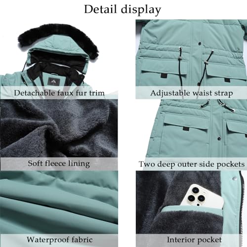 MOERDENG Women's Warm Winter Puffer Coat Thicken Fleece Lined Down Jacket Faux Fur Detachable Hood Snow Parka4