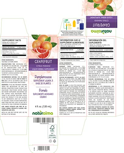 Naturalma Grapefruit (Citrus Paradisi) Seed Alcohol-Free Tincture Enriched With Vitamin C | 4 Fl Oz Liquid Extract In Drops | Herbal Supplement | Vegan | Product Of Italy #TOP1