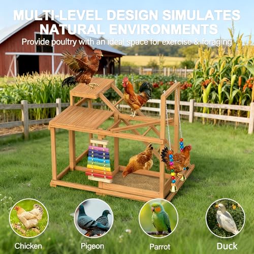 Image of Chicken Perch with Swing Xylophone Removable Feeder /Bath Wooden Roosting Bar Toy for Farms Easy to Clean