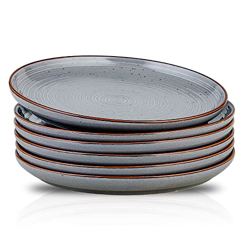 HVH Ceramic Salad Plates Set of 6, 8.5 inch Dessert Plates Set, Ceramic Appetizer Plates, Small Dinner Plates Set of 6, Porcelain Plates Set for Salad, Pasta, Dessert, Farmhouse Style (Grey)