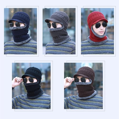 One-Piece Scarf Hat Windproof Knitting Wool Windproof Hat Scarf Hat and Mask Set Winter Hats Neck Warmer for Men Women Dark Grey4