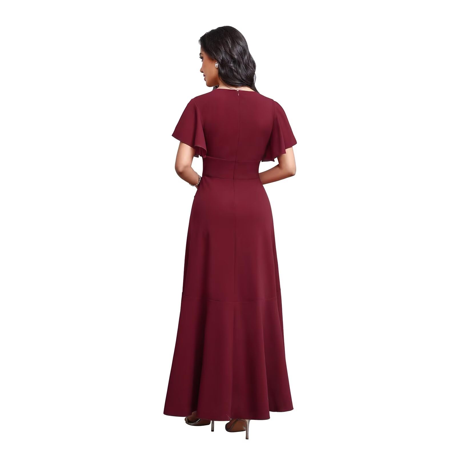 BABYONLINE D.R.E.S.S. Robes formelles pour femmes, robe de cocktail, col en V fendu, robe enveloppante à volants, robe d'invitée de mariage 3089-XIN