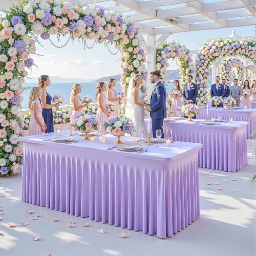 Besutolife 2 Pack Purple Spandex Tablecloth for 6ft Rectangle Tables Fitted Table Cloth Stretch Table Covers Skirt 6ft Rectangular Tablecloths for Banquet Parties Wedding Decorations by Besutolife - Used condition - Image 3