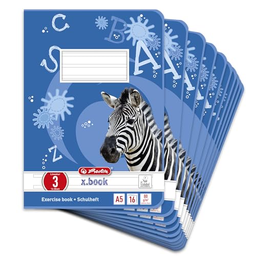 herlitz Schreiblernheft x.book A5 14,8 x 21,0 cm, Lineatur 3, 3. Klasse, liniert, 16 Blatt, 10 Stück
