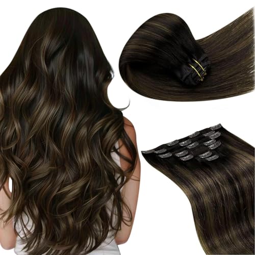 Image of LaaVoo Clip in Hair Extensions Balayage,Heat Stylable Color Stable | Dark Brown Balayage Chestnut Brown, 14 Inch 120g 7Pcs, Silky Texture