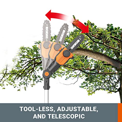 Worx 20V Cordless 8" Pole Chain Saw With Hedge Trimmer Attachment Wg908 Garden Combo, 1*2.0Ah Battery & Charger Included #TOP2