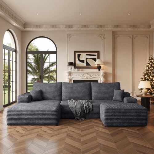 Image of Boneless Couch, Modular Sectional Couches for Living Room, U-Shaped Cloud Couch Sofa with Deep Seat, Fluffy Corduroy Upholstered Corner Sofa