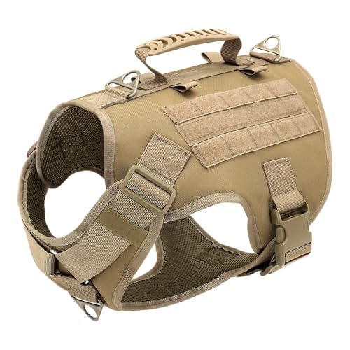 コントロールハンドルナイロンを備えていない軍用戦術犬ハーネス屋外ドイツのシェパードラブラドールトレーニングキャンプハンティングハーネス付き,カーキ,l
