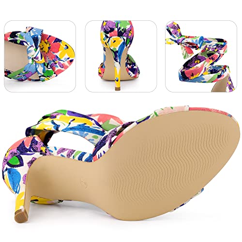 Perphy Floral Print Twist Lace Up Stiletto Heels Sandals for Women4
