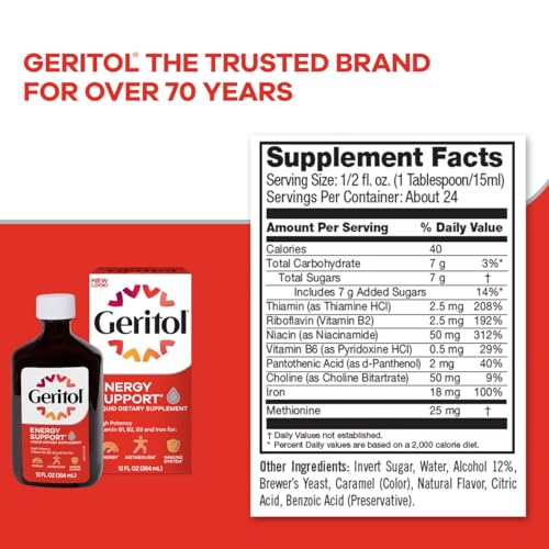 image for Geritol, Liquid Vitamin and Iron Supplement, Energy Support, Contains 