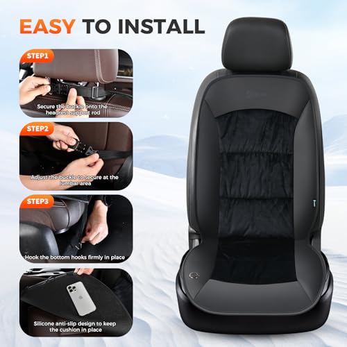 Image of FLORICH Car Seat Pad Cold Weather Driver Comfort Seat Cushion Plush Full Back and Seat Cushion for Driver or Passenger for Cars Trucks SUV Van, Black