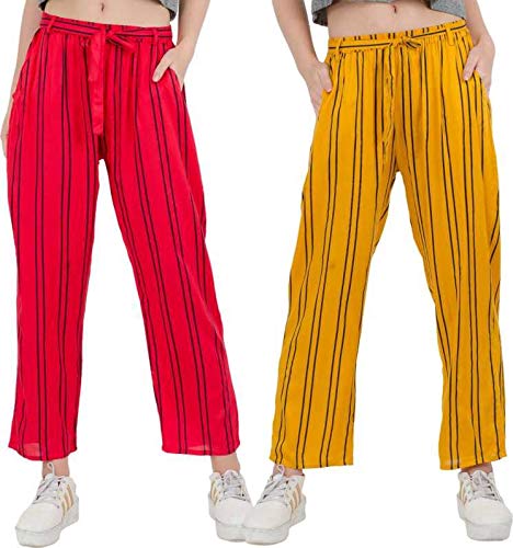 Yellow Casual Striped Palazzo Pant 