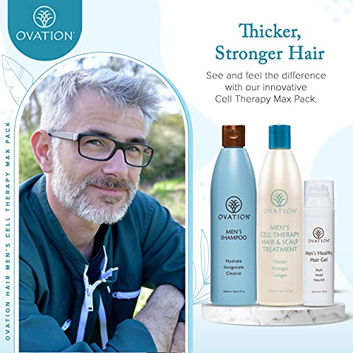 Ovation Hair Men’s Cell Therapy Max Pack - Men’s Shampoo (12 Oz), Cell Therapy Hair & Scalp Treatment (12 Oz), Men’s Healthy Hair Gel (8 Oz) - Hair Treatment Set For Men With Fine, Short Hair #TOP2