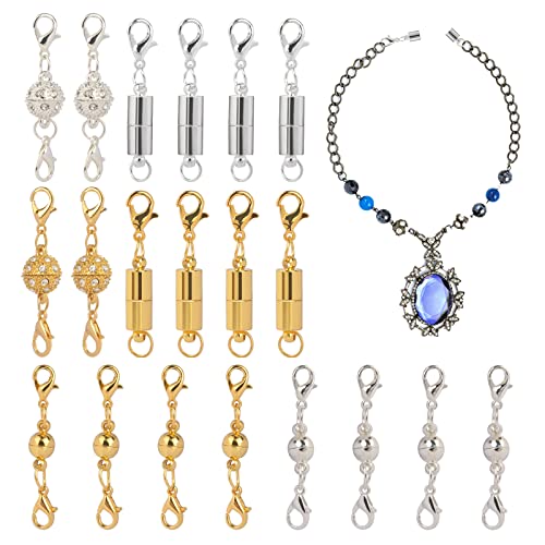 Matogle 20pcs Fermoirs Magnétiques Bijoux Rallonge Collier Bracelet Pince Homard Fermoir Mousqueton Aimanté Or Argent 3 Styles pour Bricolage Bijoux Extension Chaîne Déco Cover