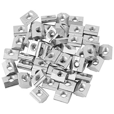 Hilitand 50 Pcs T Slot Nut, Hammer Head Nut, Nickel Coated Carbon Steel Furniture T Nut, Tee Nuts for Aluminum Profile Woodworking Cover