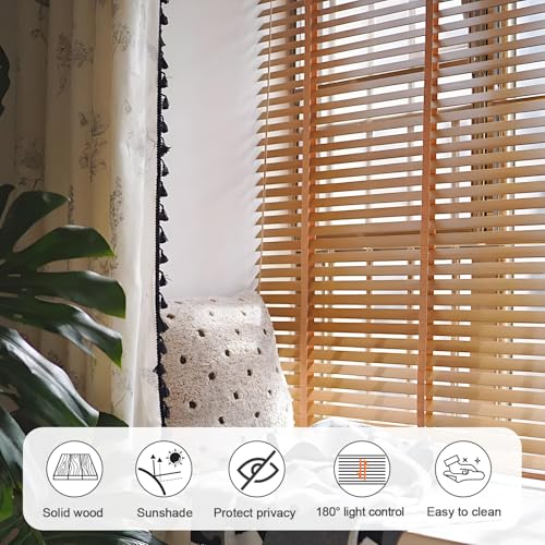 2" Slats Wood Blinds for Indoor Windows, Custom Wood Window Blinds, Wooden Venetian Horizontal Blinds & Shades for Indoor Windows, Office, Living Room, Bedroom