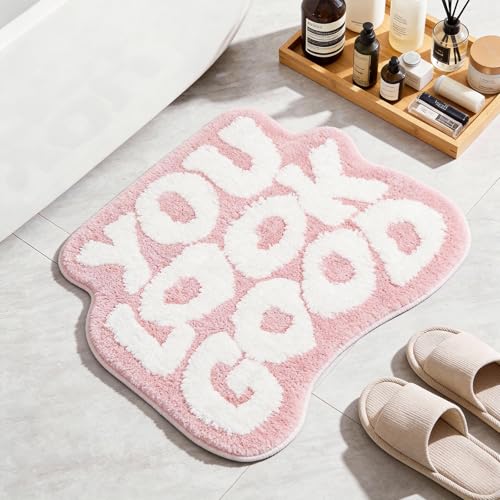 You Look Good Bathroom Rugs Funny Bath Mat with Cute Words Cool Welcome Door Mat Non Slip Microfiber Washable Absorbent Shower Mat Indoor Rugs for Bathroom Bedroom Kitchen Living Room Decor