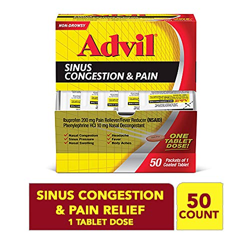 Advil Sinus Congestion & Pain Relief (50 Count Packets), Non-Drowsy, 200mg Ibuprofen Pain