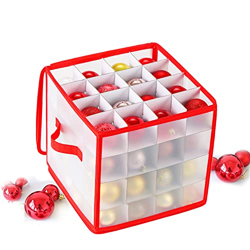 BARVERE Boite Rangement Boule de Noel, Décorations de Noël Boîte de Rangement pour 64 Boules, Boîte à Boules de Noël avec Séparateurs, Support de Rangement Pliable avec Poignées(B) Cover