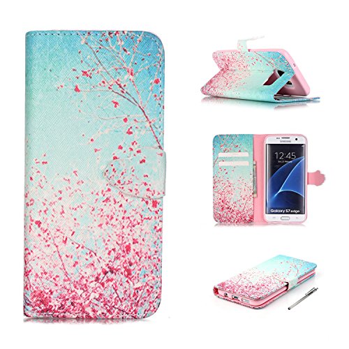 Galaxy S7 Edge Case,S7 Edge Wallet Case,HYAIZLZ(TM)s7 Edge Leaf Shape Magnet Button Elegant Wallet Leather Flip Stand Case for Galaxy s7 Edge,Color 1