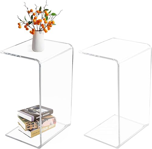 Miniatura 12 de Mesa auxiliar acrílica, 12 pulgadas de profundidad x 20 pulgadas de ancho x 10 pulgadas de alto, mesa auxiliar transparente multiusos en forma de C,