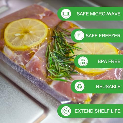 KitchenBoss Vakuumierbeutel 8 Rollen Vakuumierfolie: Vakuumierbeutel Lebensmittel 20x2/28x6/300cm, Einschweißfolie für Vakuumierer BPA-Frei, Folienrollen Reißfest